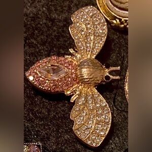 Elegant Gold and Pink Bee Brooch